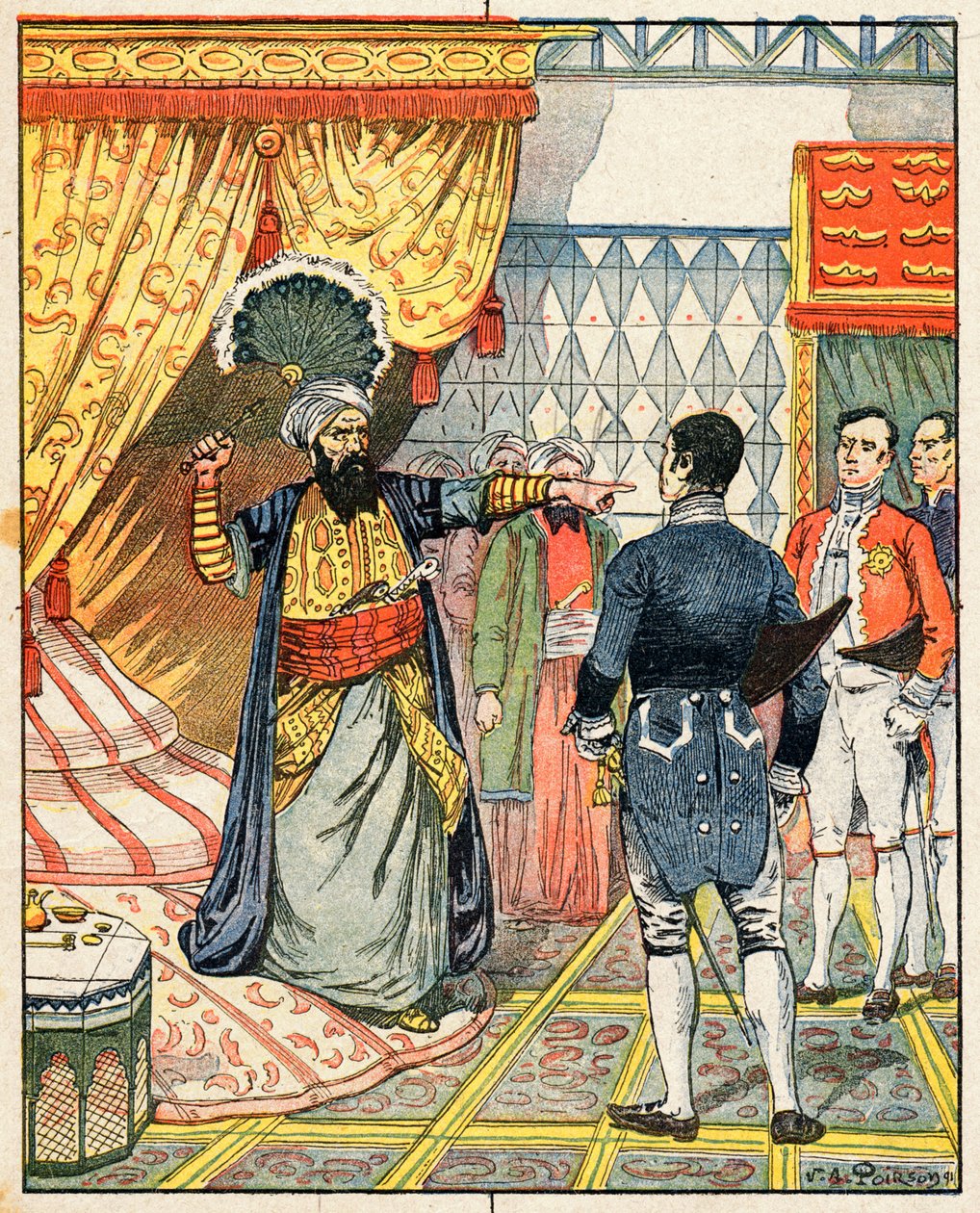 The Dey of Alger, Hussein ibn El Hussein slår den franska ambassadören M. Deval med ett fan av Victor Armand Poirson