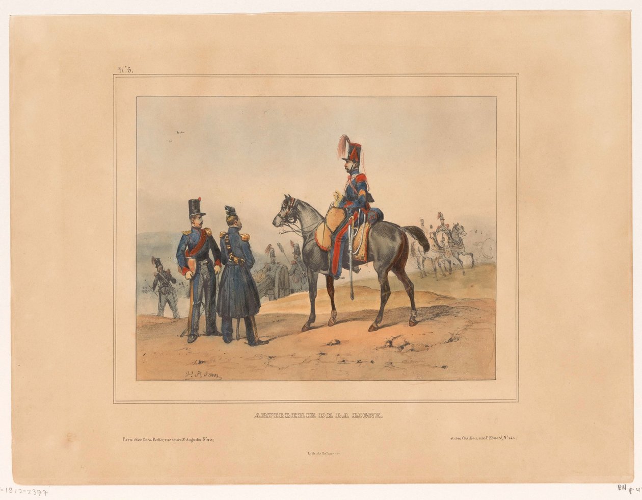 van de linie artilleri Linjeartilleri (titel på objekt) Military rangen en kostuums van het Franse leger 1832 (serietitel) Samling militärdräkter, fransk armé 1832, representerad i genreämnen (serietitel) av Victor Adam
