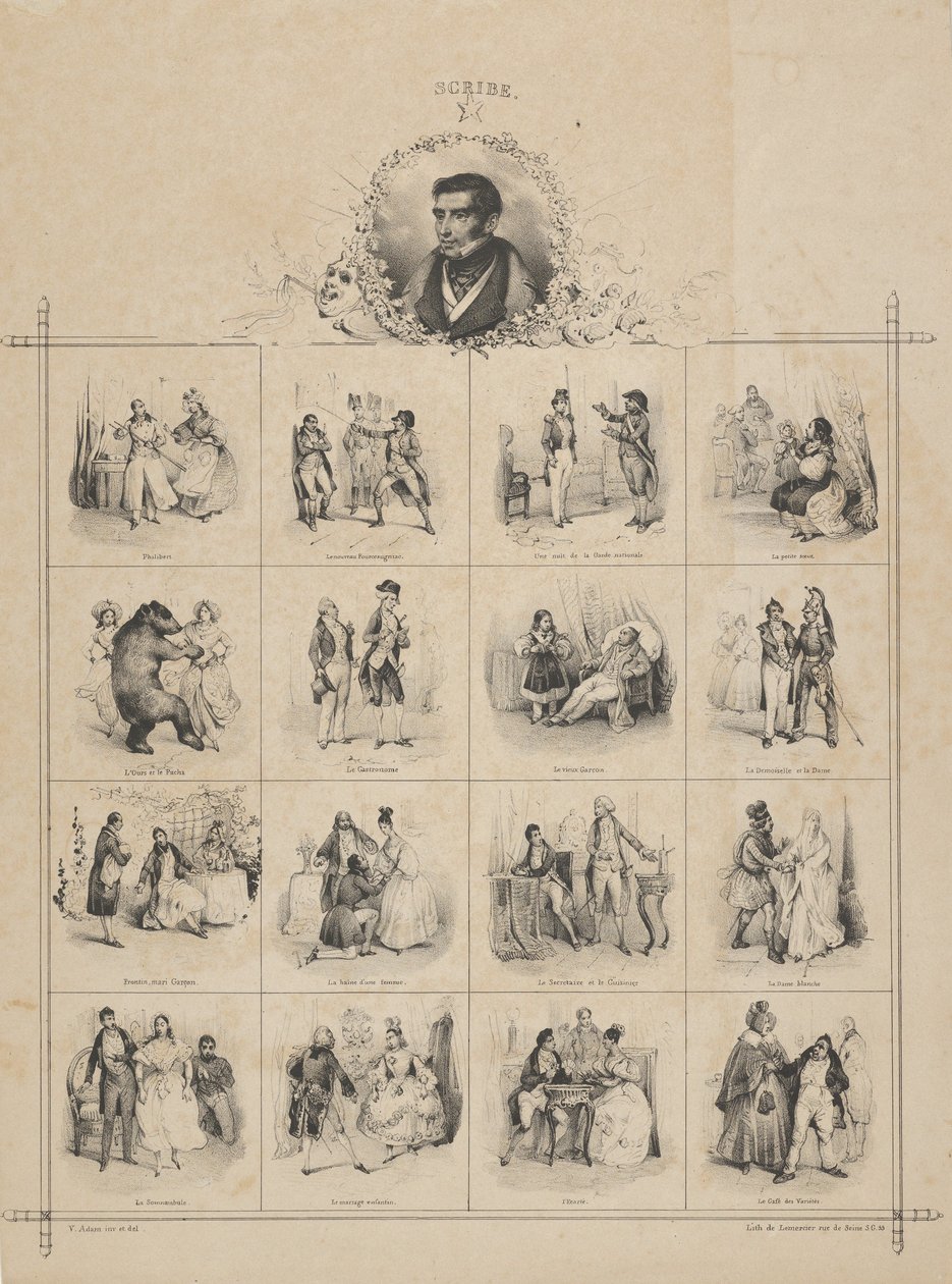 Augustin-Eugène Scribe med karaktärer, 1800-talet. av Victor Adam