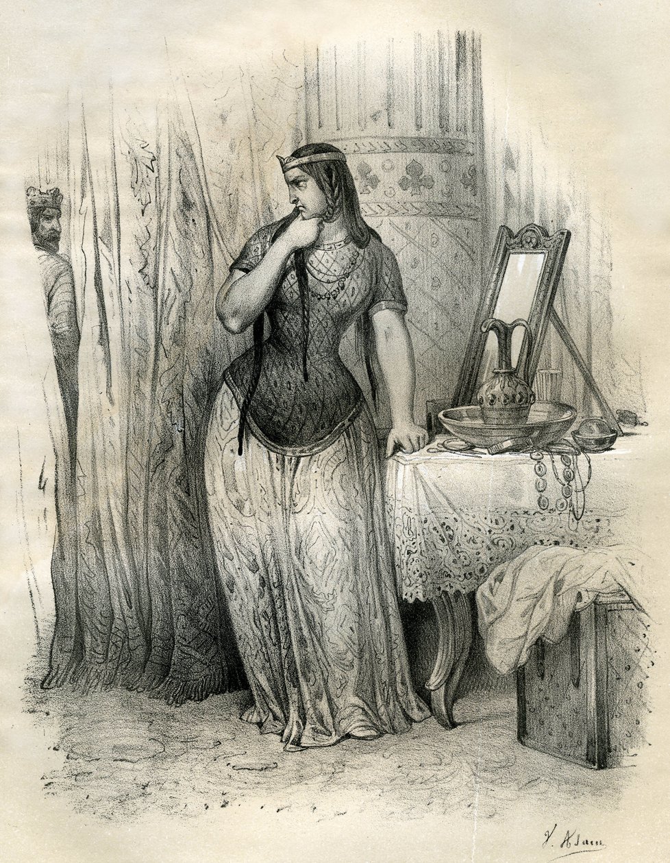Brunehaut (eller Brunehilde, v.534-613) Drottning av Austrasien år 567, hustru till kung Sigebert (eller Sighebert). Efter hans död administrerade hon riket med energi. Hans rivalitet med Frenegonde, drottning av Neustrien, ödelade deras stater. Livree til av Victor Adam