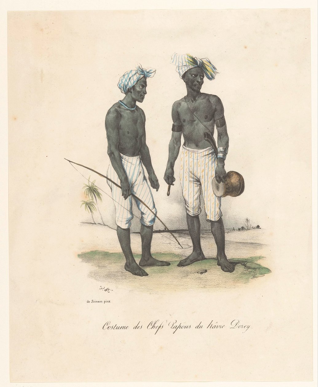 Kläder för ledarna för Havre-Dorey i Papua Nya Guinea Costume des chefs papous du hâvre Dorey (titel på objekt) Voyage of Discovery of the Astrolabe (serietitel) Voyage de découvertes de l