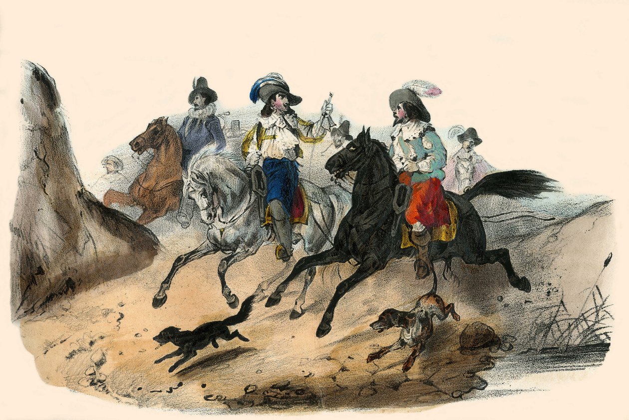Utmaningen, mellan 2 herrar. i Album Grotesque, Choix de Types Remarkable”, illustrationer av Victor Adam, Paris, cirka 1850. av Victor Adam