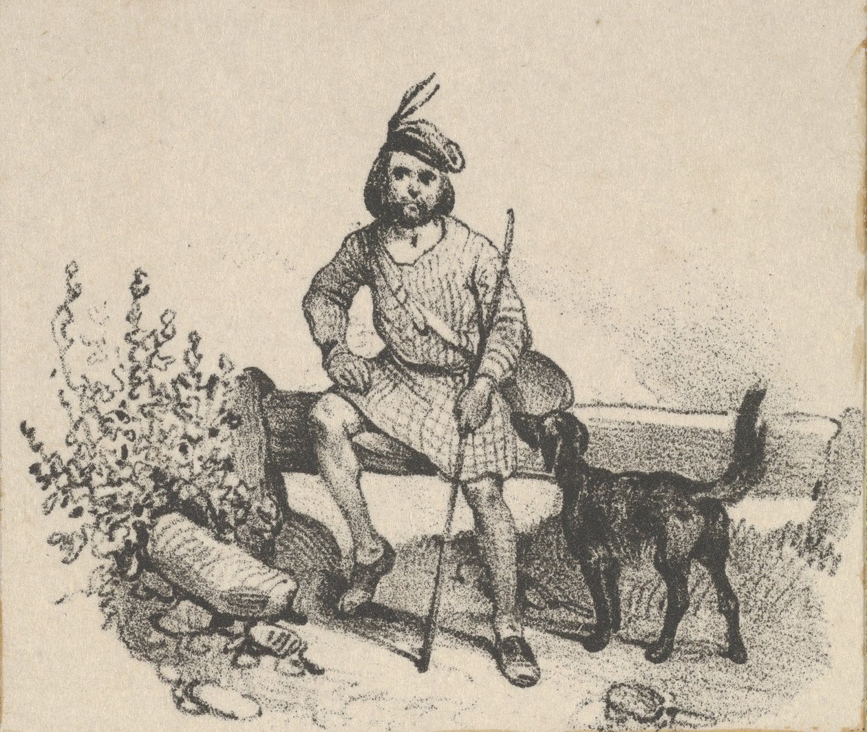 Man sitter med en hund, mitten av 1800-talet. av Victor Adam