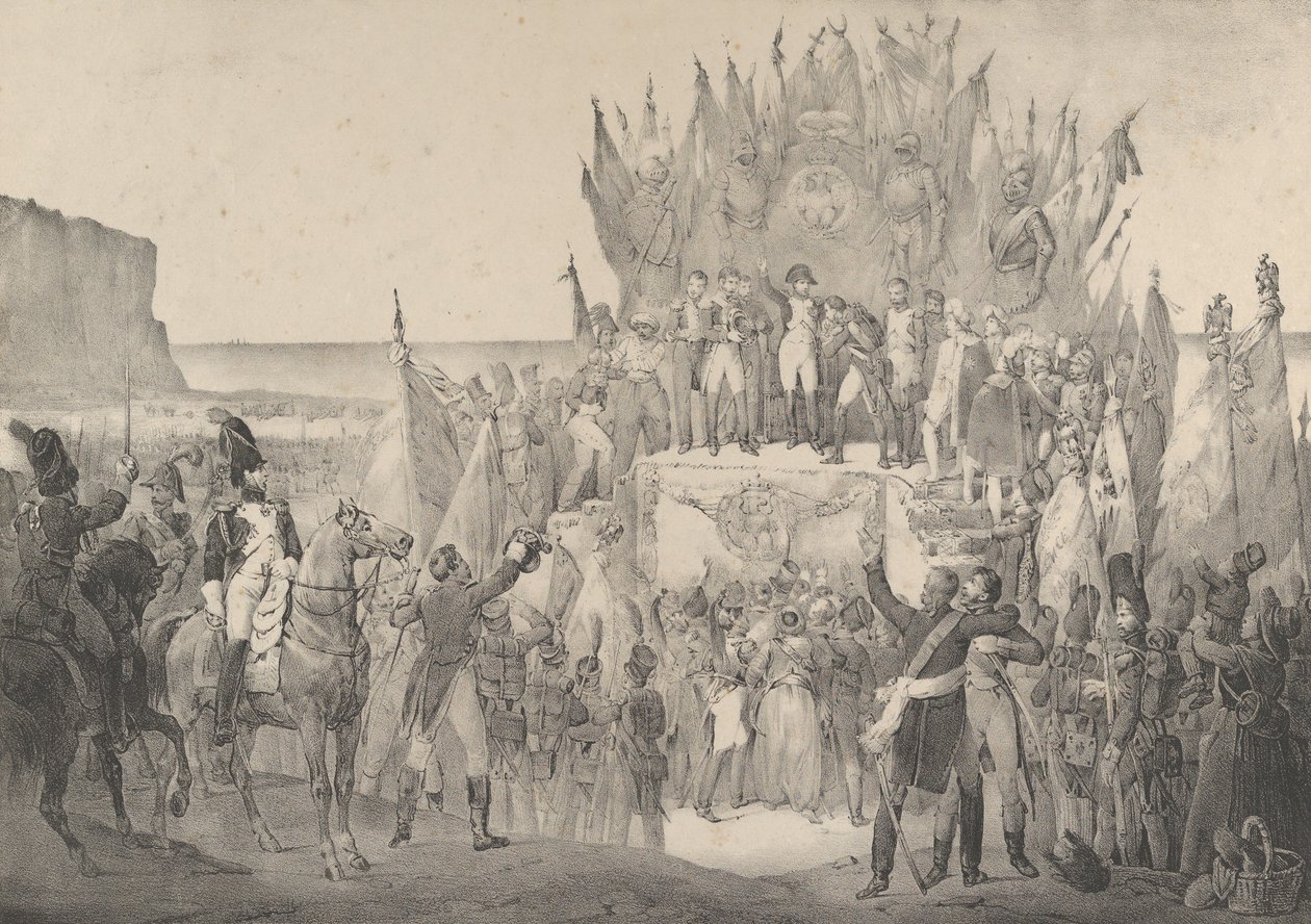 Militärfestival i Boulogne med Napoleon som distribuerar stjärnor från Legion of Ho..., 1800-talet. av Victor Adam