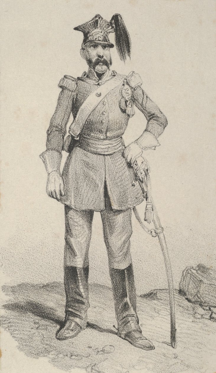 Stående soldat med handen på rodret på sitt svärd, mitten av 1800-talet. av Victor Adam