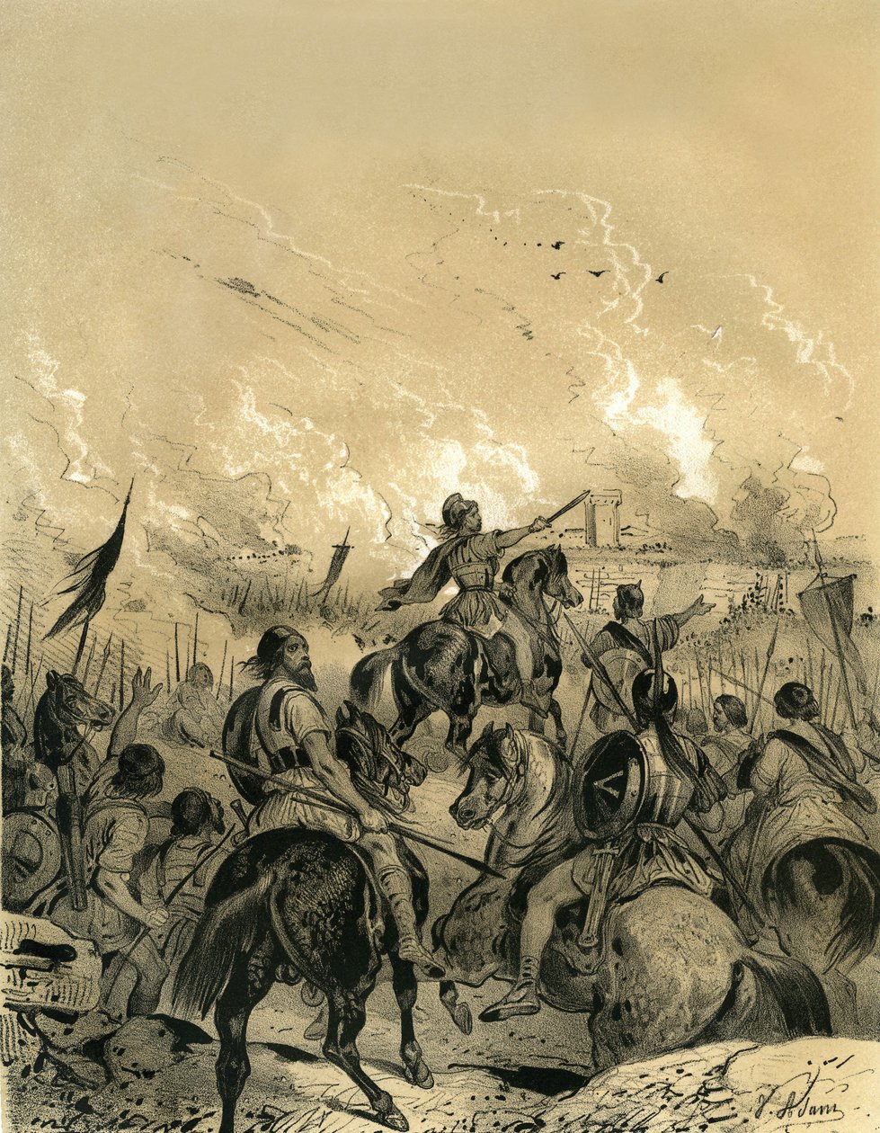 Gallerna intog Rom efter slaget vid Allia år 390. Gravyr av Victor Adam (1801-1866) i boken "France in the Middle Ages" utgiven av bröderna Ardant i mitten av 1800-talet. av Victor Adam