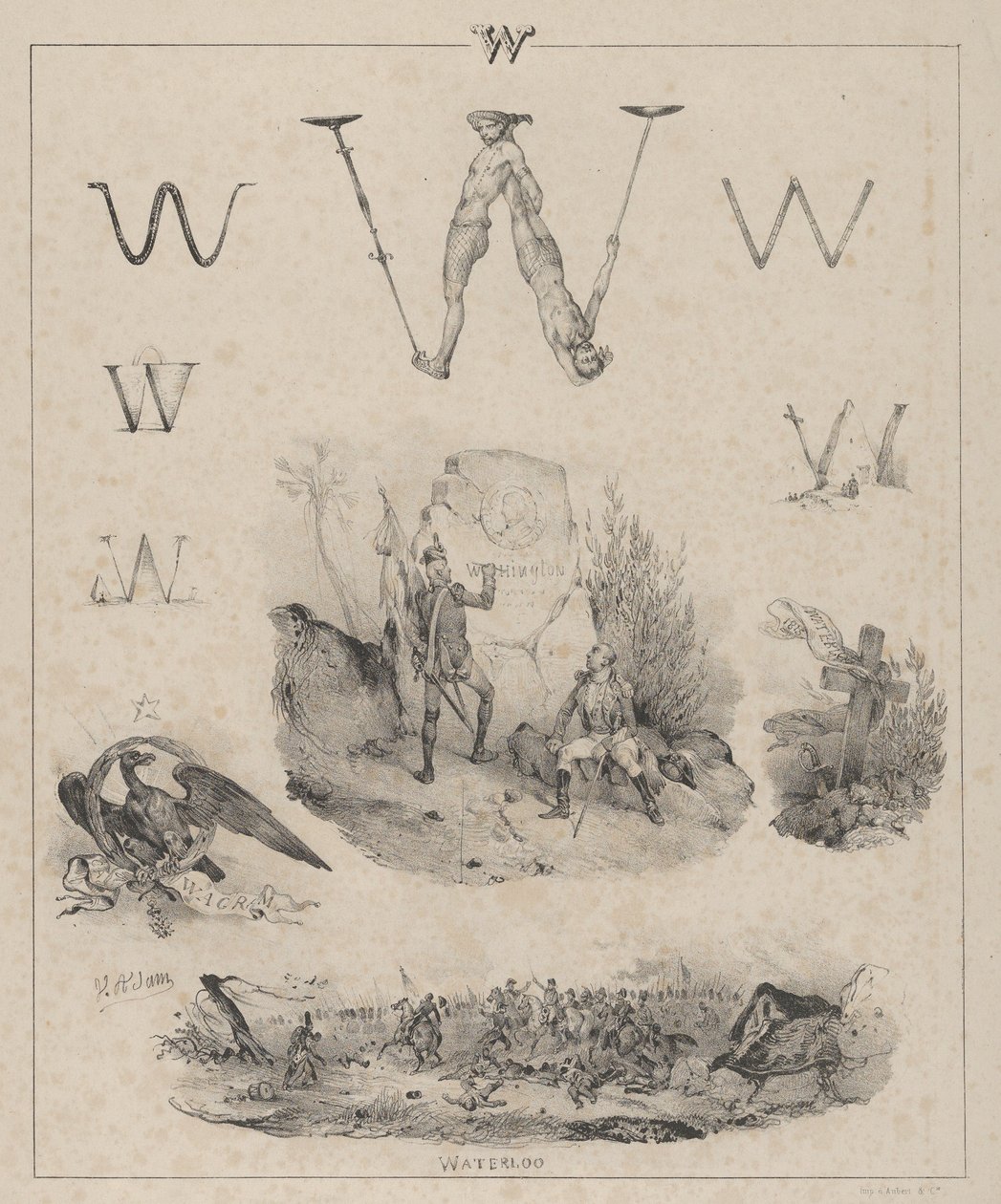 Bokstaven W: Washington, Wagram, Waterloo, 1833. av Victor Adam