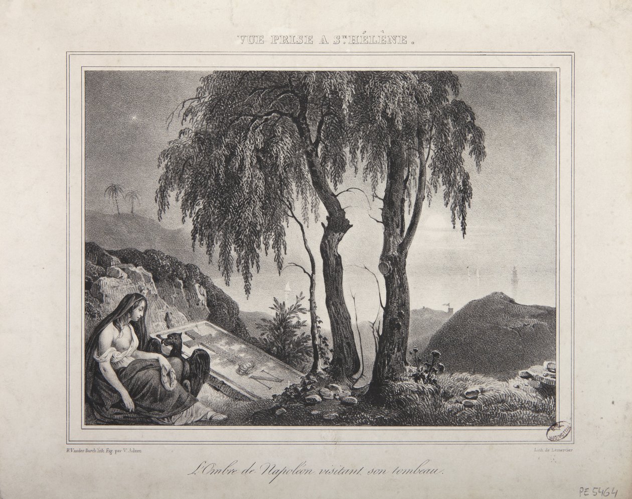 Skuggan av Napoleon som besöker hans grav, utsikt över Saint Helena av Victor Adam