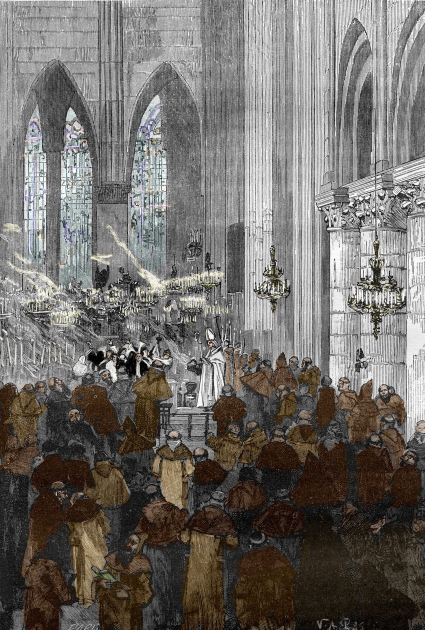 Affair of the Possessed of Loudun (Demons of Loudun) ca. 1630: de besatta nunnorna i kyrkan St Croix i Loudun under exorcism, efter händelserna i av Victor Armand Poirson