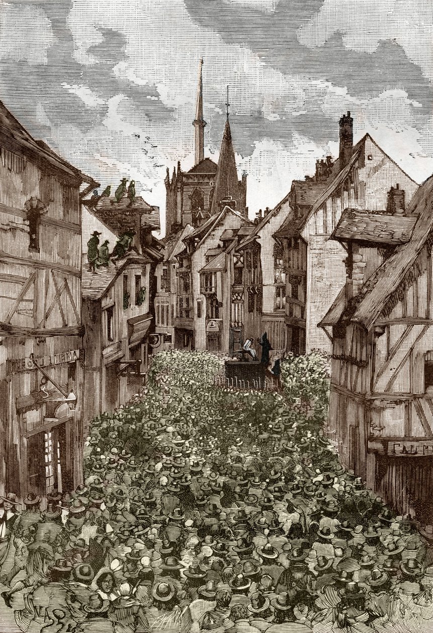 Affaire des possedes de Loudun (demoner de Loudun) cirka 1630: jakt på häxor, den franske prästen Urbain Grandier (1590-1634) som påstås ingå en pakt med djävulen och anklagar för att ha förhäxat nunnor, bränns på slaktaren - ( Urbain Grandier, fren av Victor Armand Poirson