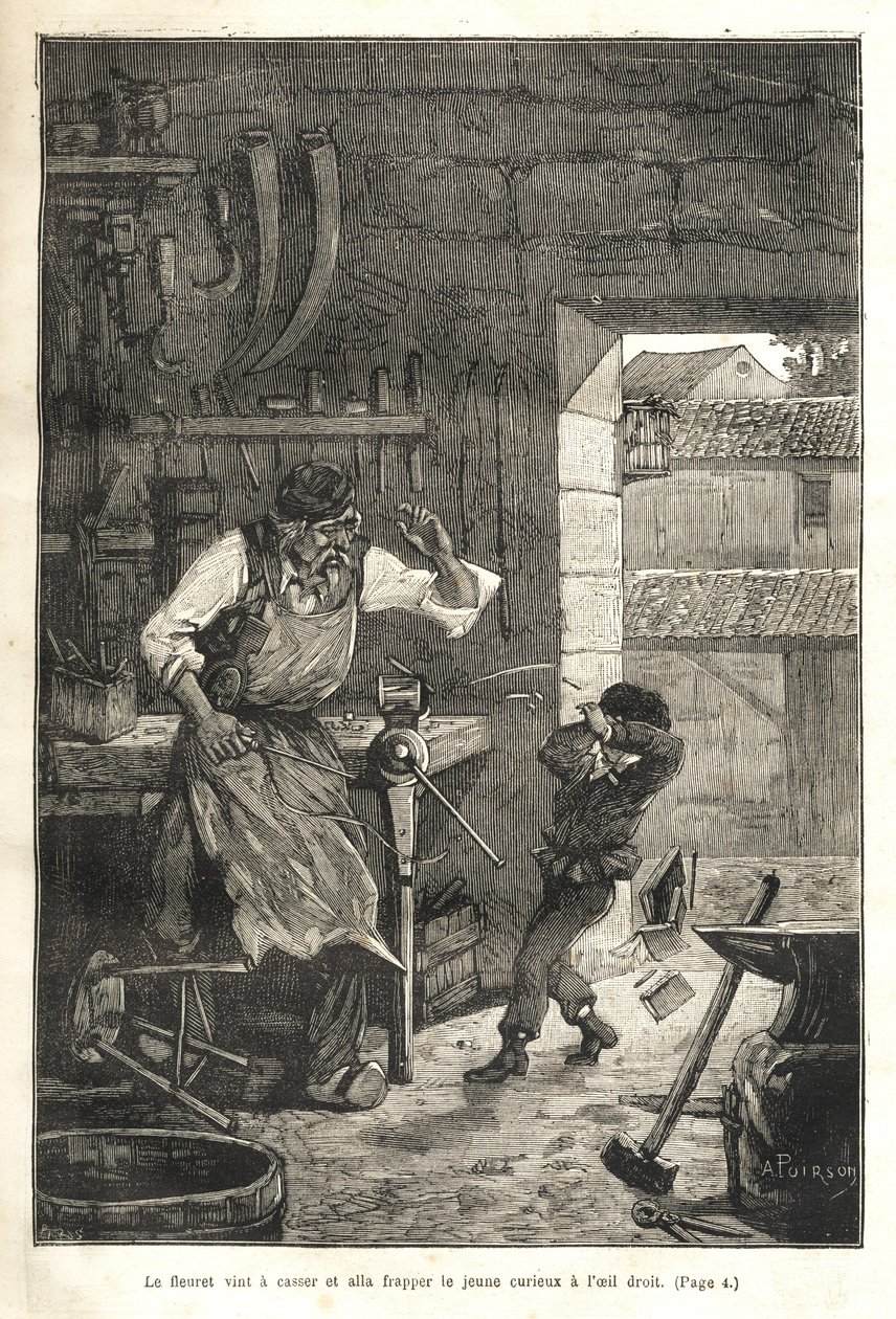Biographie populaire illustrée de Gambetta - Folien gick sönder och träffade den unge åskådaren i ögat av Victor Armand Poirson