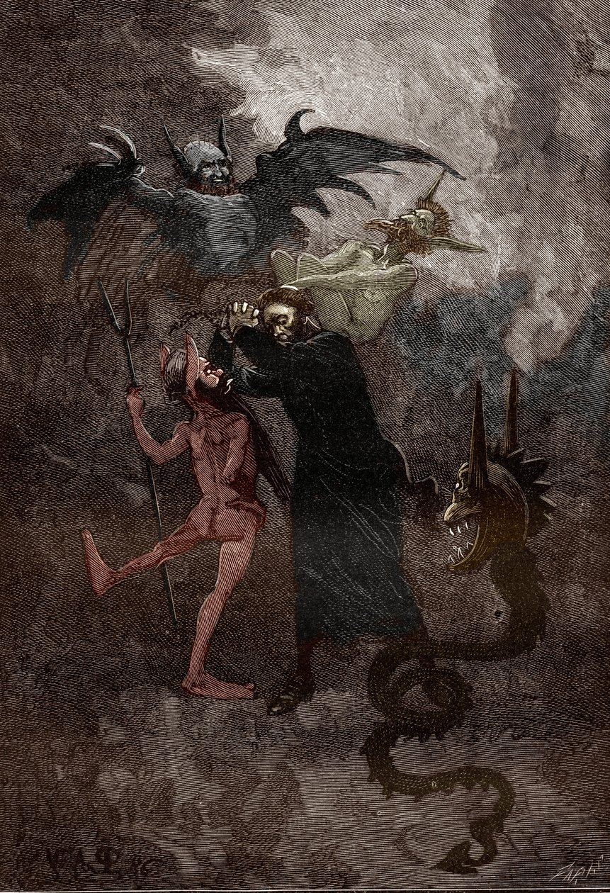 Affären med besatta av Loudun (demoner från Loudun) omkring 1630: demonen Isaacarum (Isacaron) jagas av jesuitprästen Jean-Joseph (Jean Joseph) Surin (1600-1665) (Kamp mellan jesuitprästen Surin och djävulen Isaacarum, druing händelserna i av Victor Armand Poirson