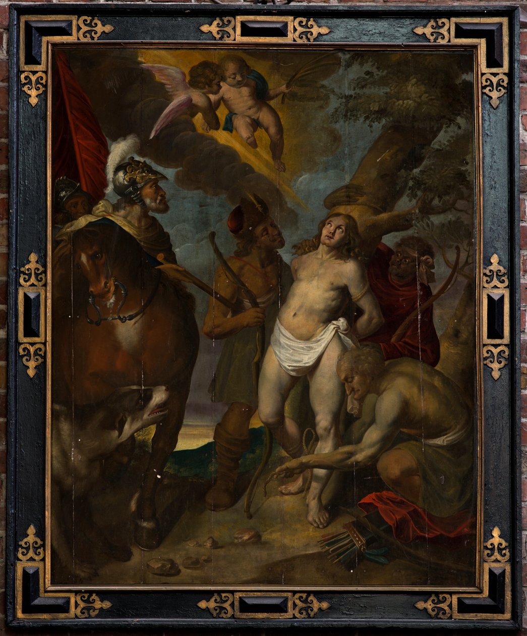 Församlingskyrka (Parochiekerk Sint-Walburga). Målning.Victor Boucquet (?). Sankt Sebastian. Olja på panel. av Victor Boucquet
