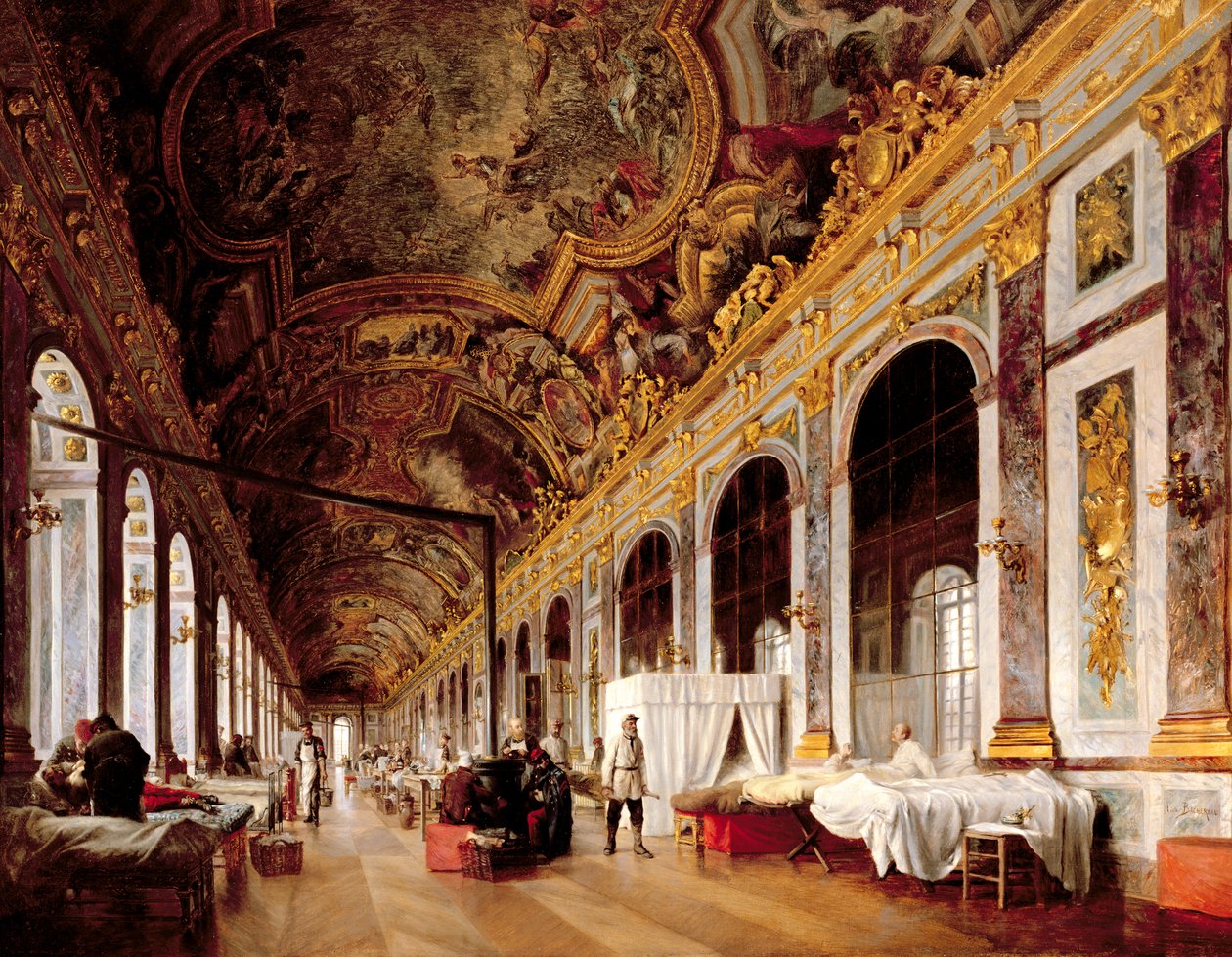 Spegelsalen i Versailles användes som militärsjukhus för vård av sårade preusser 1871 av Victor Buchereau