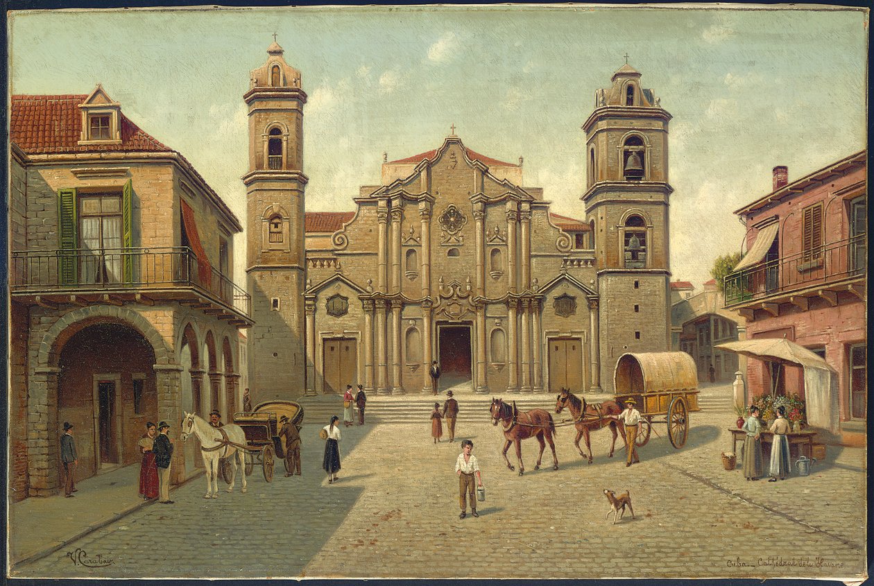 Havanna katedral, Kuba (olja på duk) av Victor Carabain