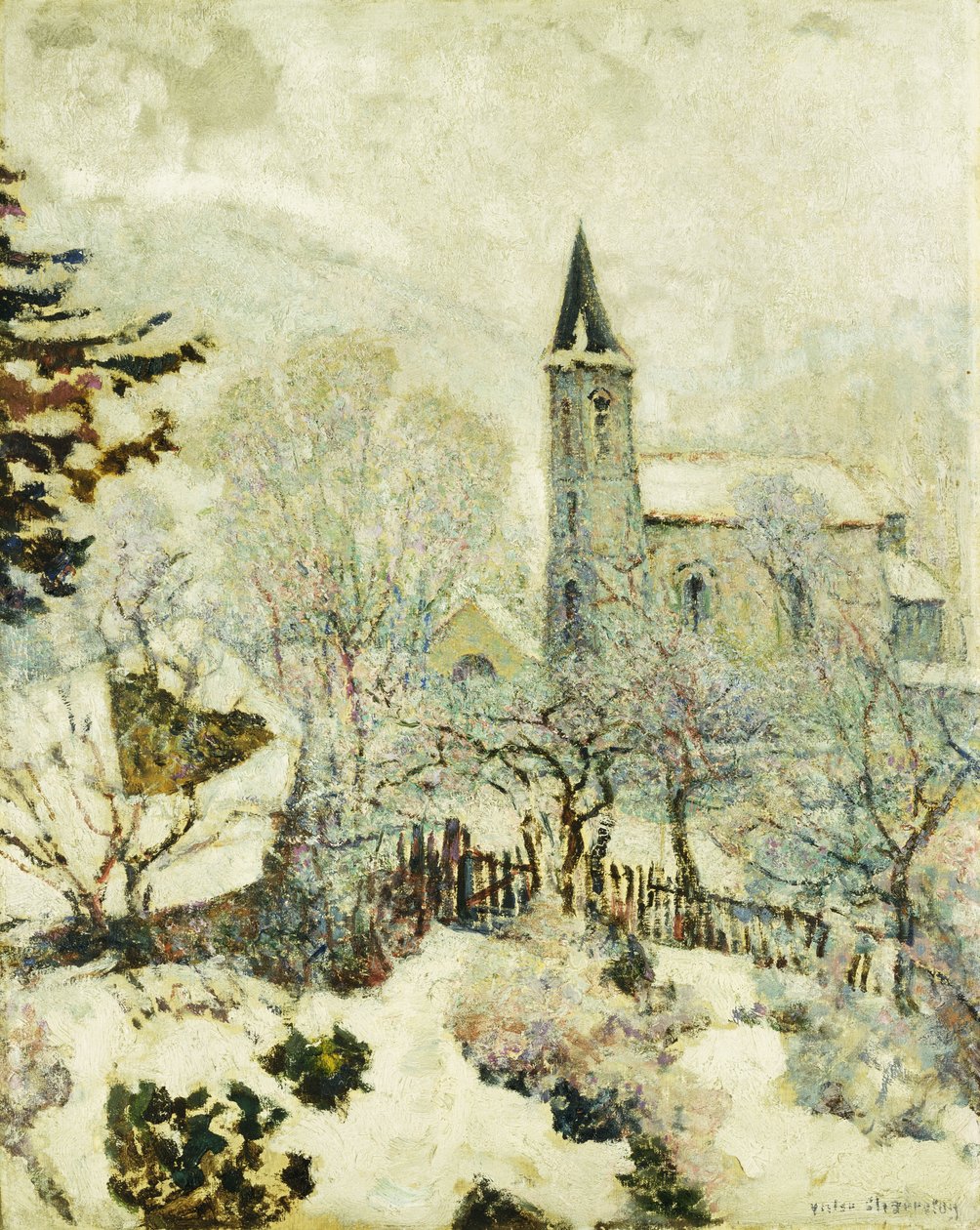 Murol kyrka på vintern; Murols kyrka på vintern av Victor Charreton