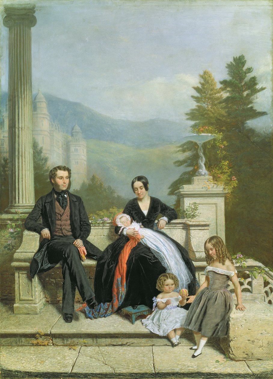 Henry Granville Fitzalan Howard med Minna Lyons och hans tre äldre barn, 1845 av Victor Dartiguenave