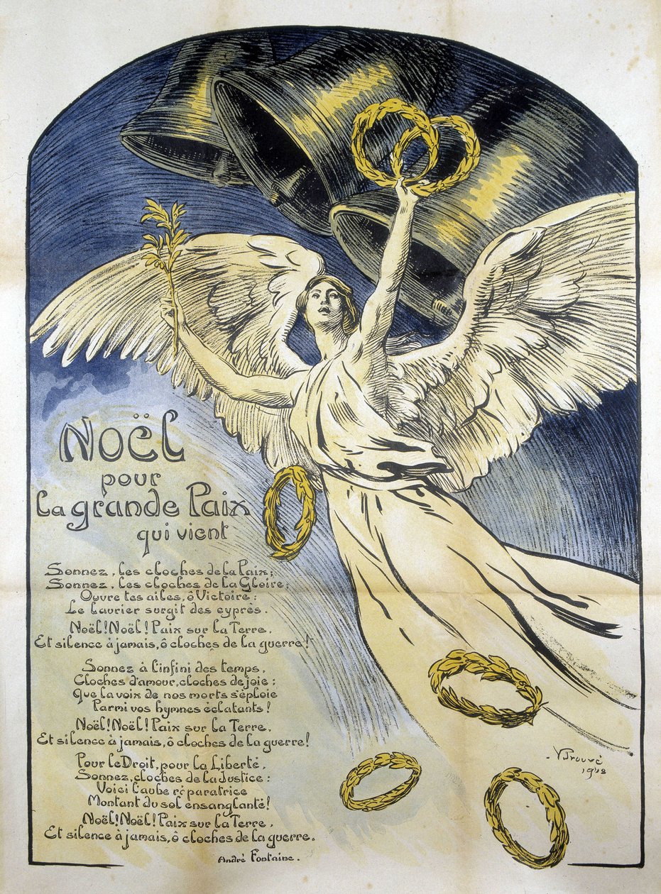 Allegorisk fredsfigur - Dikt "" Jul för den stora friden som kommer "" av André Fontaine, ill. av V. Prouvé av Victor Emile Prouve