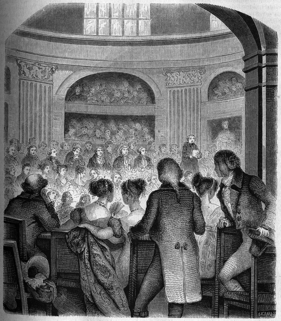 Mottagning av Abbe Jean Sibrake (Jean-Sibrakes) (Siffrein) Maury (1746-1817) vid Academy Francaise 1785 - Gravyr av Franck av Victor Franck