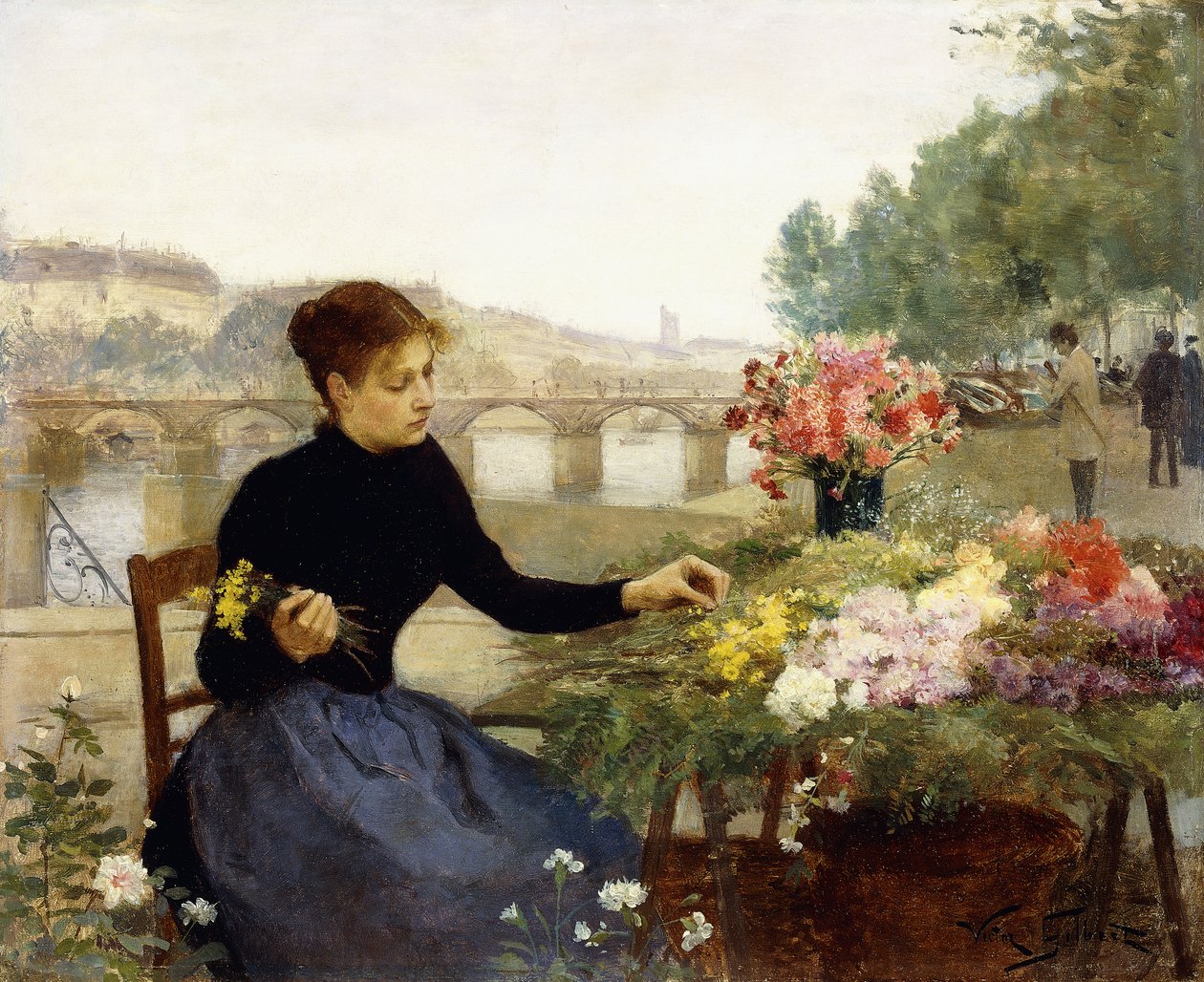 En parisisk blomstermarknad, av Victor Gabriel Gilbert