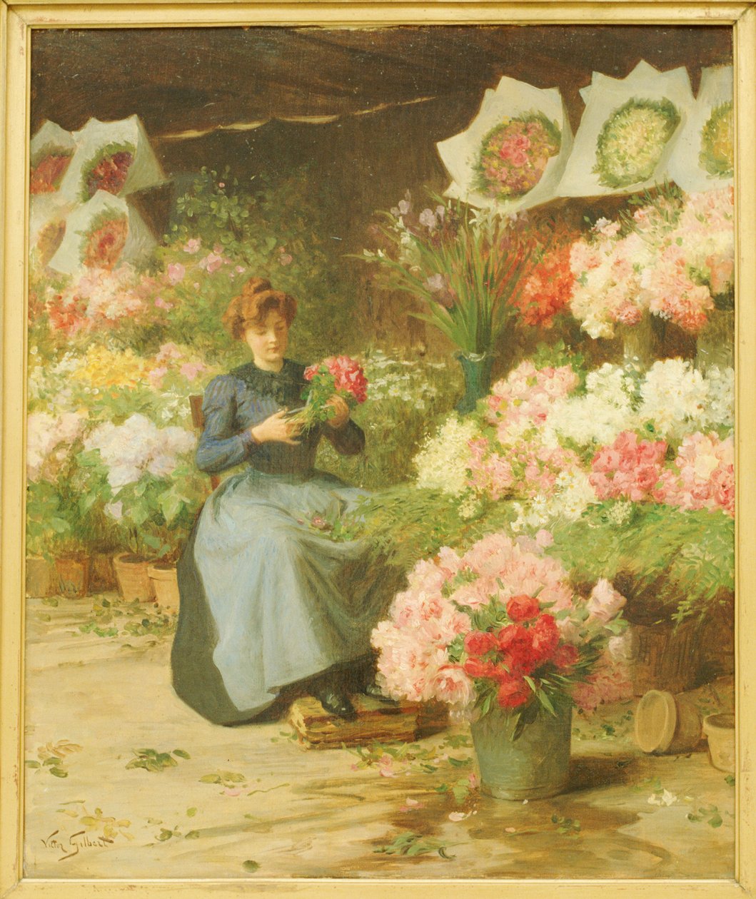 Blomsterförsäljare framför Madeleinekyrkan av Victor Gabriel Gilbert