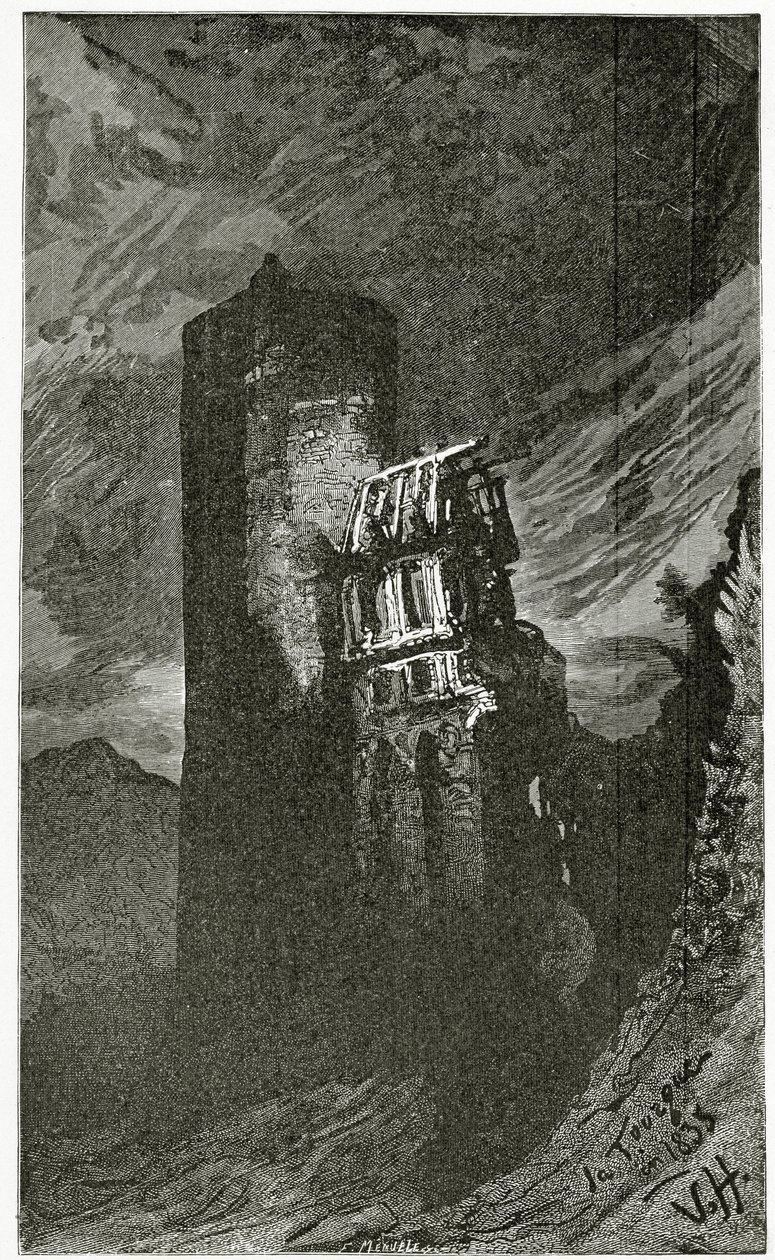 La Tourgue - illustration från Quatre Vingt Treize, 1800-talet (bw gravyr) av Victor Hugo
