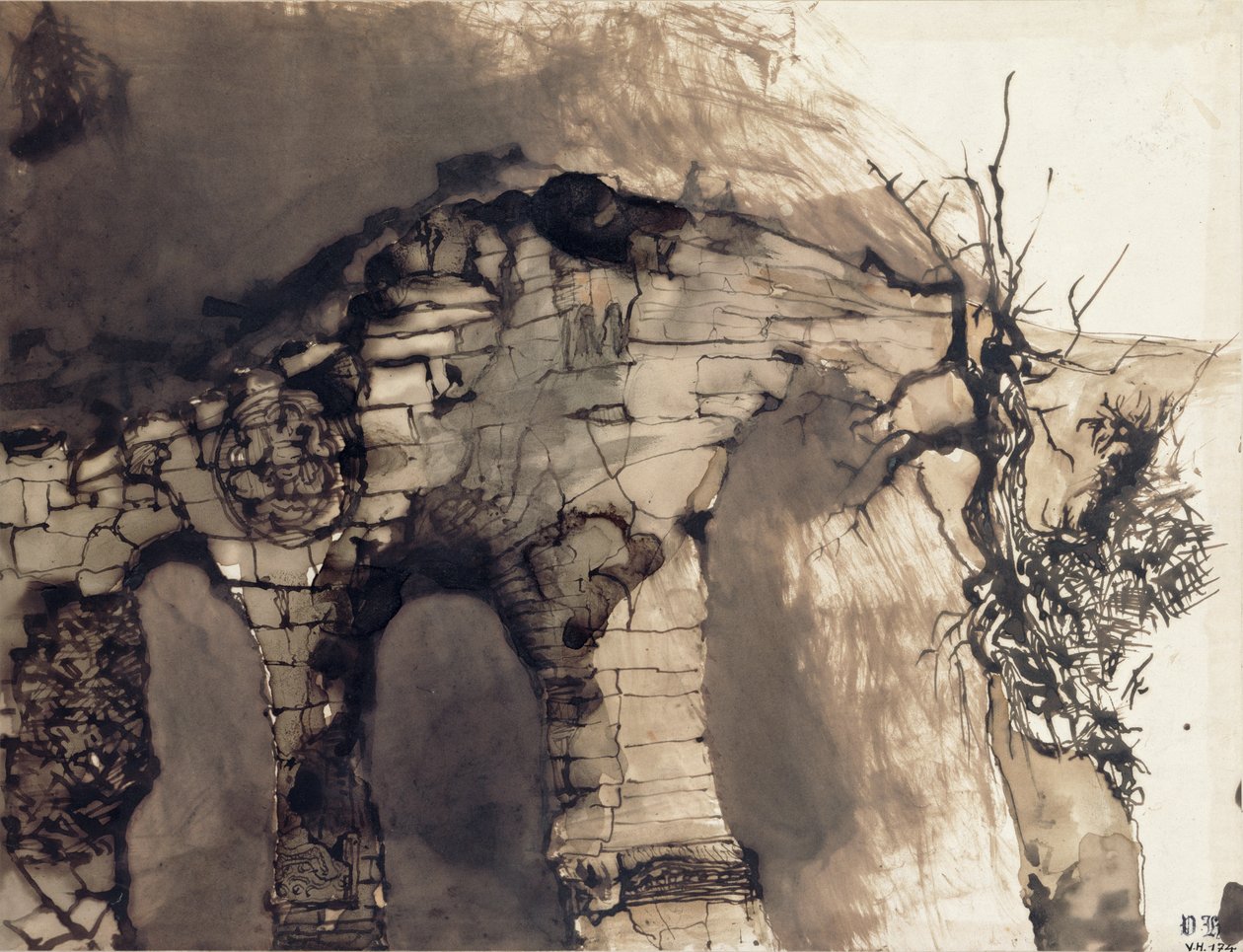 Old Bridge (penna och bläcktvätt på papper) av Victor Hugo