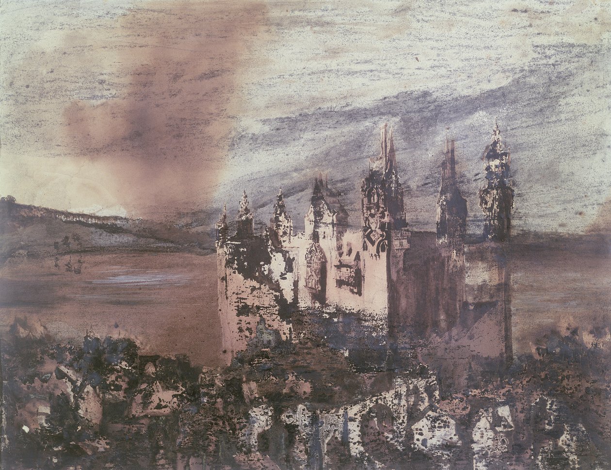 Slottet (bläck, tvätt och färg på papper) av Victor Hugo