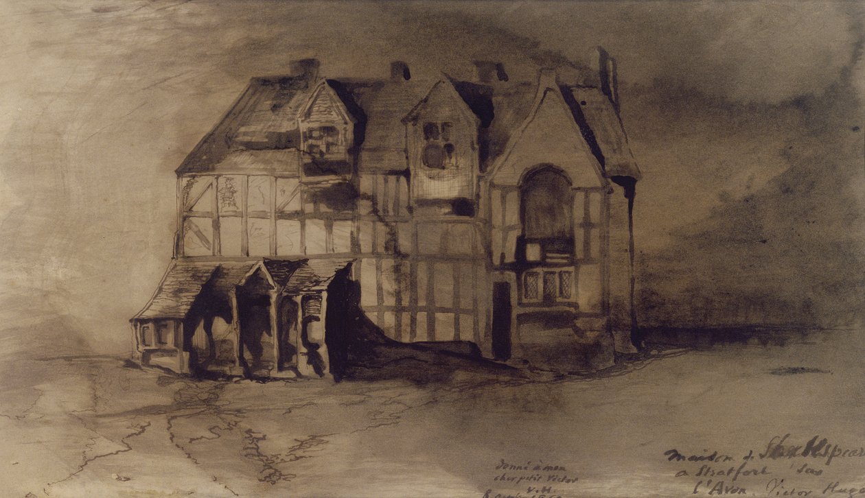 The House of William Shakespeare (1564-1616) i Stratford-upon-Avon (penna och bläck och tvätt på papper) av Victor Hugo