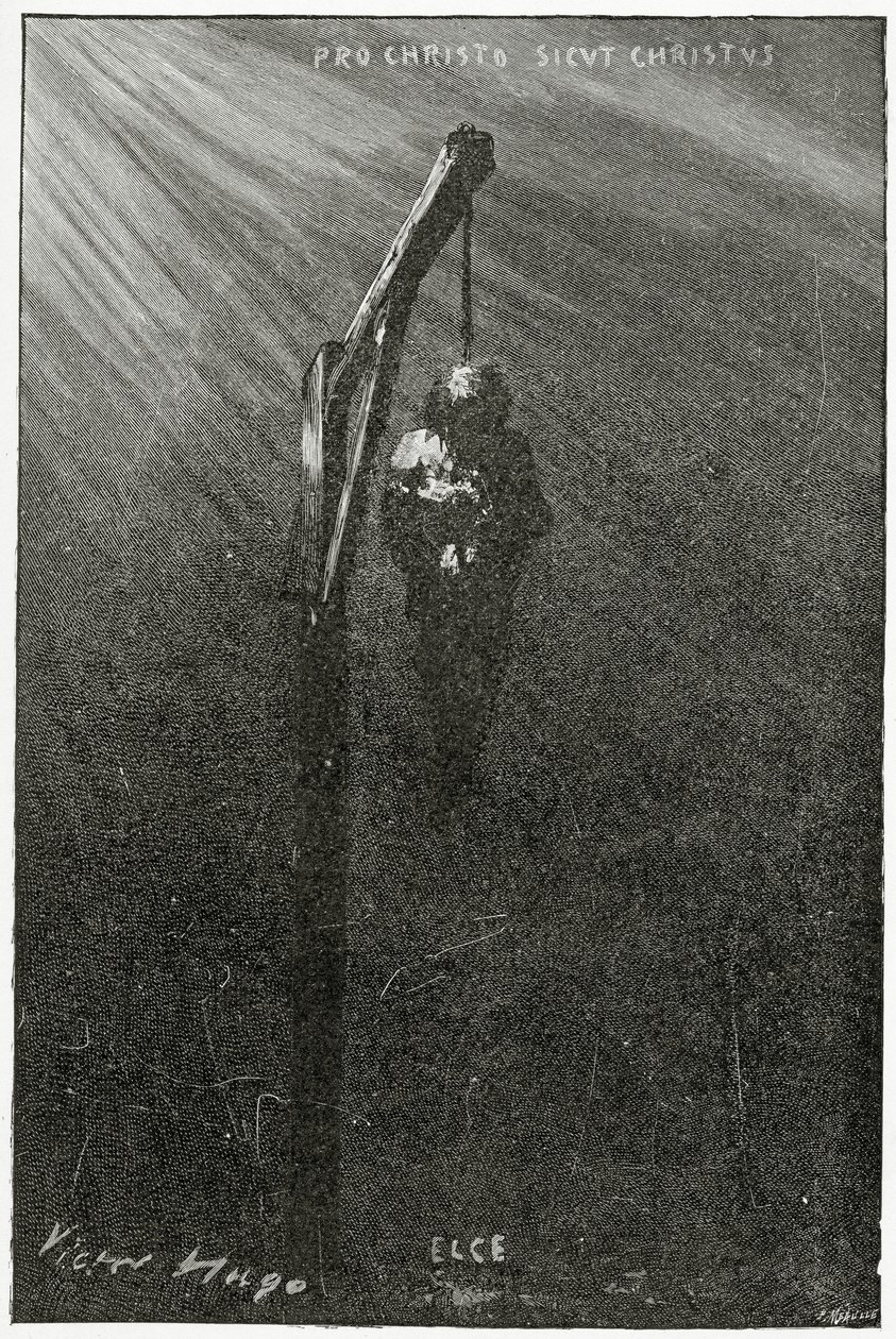 The hanging of John Brown, 1800-talet (bw gravyr) av Victor Hugo