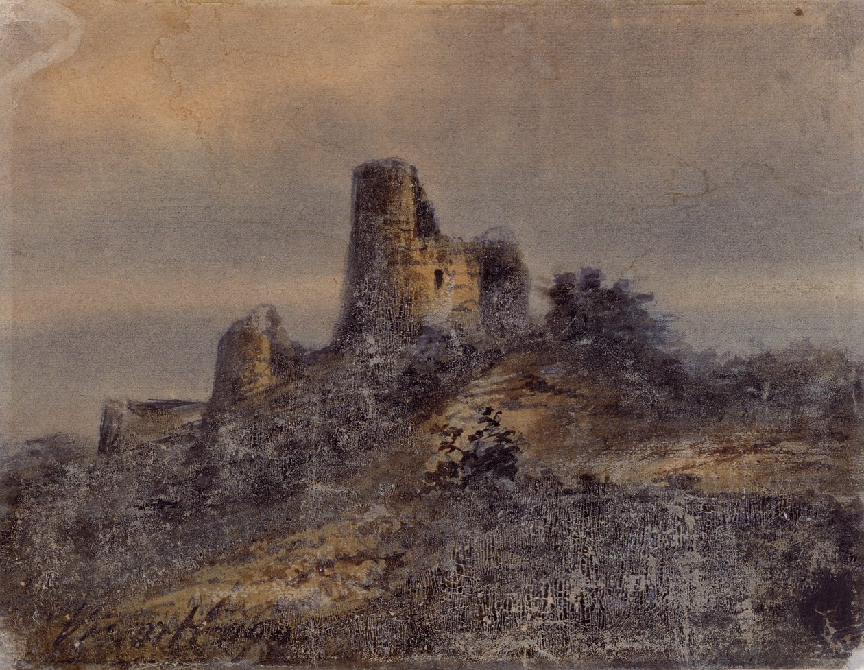 Utsikt över ruinerna av slottet Arques la Bataille (Arques-la-Bataille) Teckning av Victor Hugo (1802-1885) 1800-talet Dim 17,4x22 cm Marseille, Chateau Borely, Museum för dekorativ konst, fajans och mode av Victor Hugo