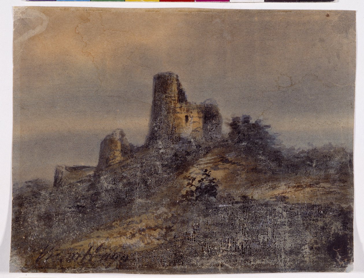 Utsikt över ruinerna av slottet Arques la Bataille (Arques-la-Bataille) Teckning av Victor Hugo (1802-1885) 1800-talet Dim 17,4x22 cm Marseille, Chateau Borely, Museum för dekorativ konst, fajans och mode av Victor Hugo