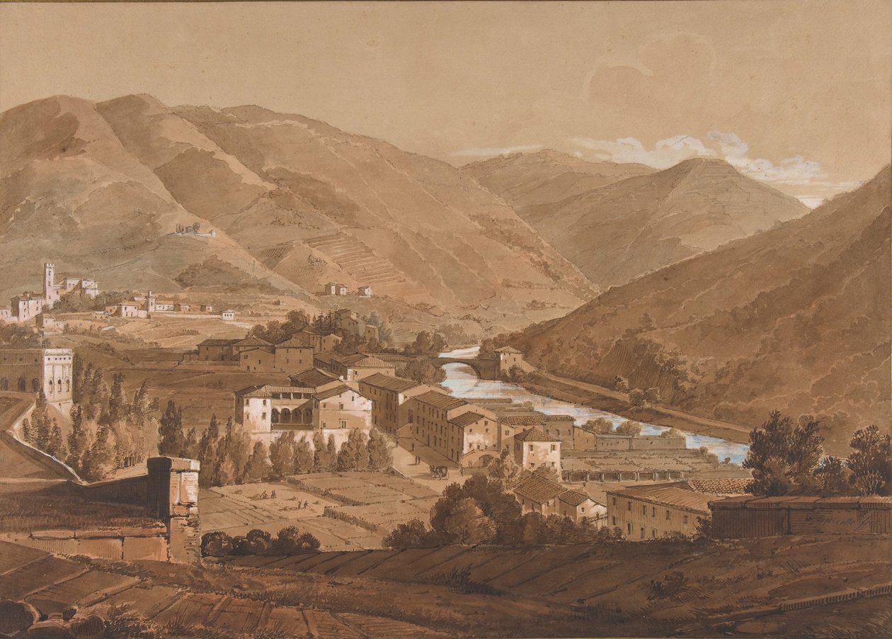 Stad i en alpin dal, n.d. av Victor Jean Nicolle