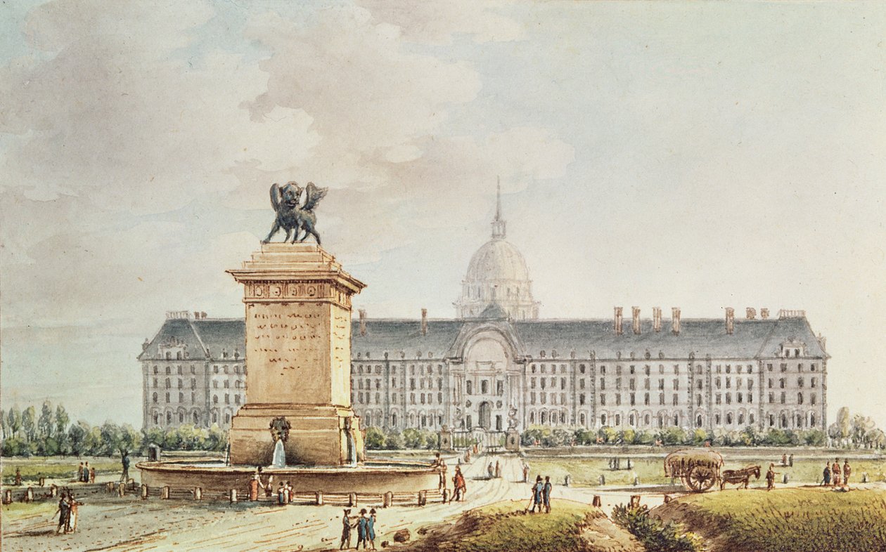 Utsikt över Hotel des Invalides (bläck och akvarell på papper) av Victor Jean Nicolle