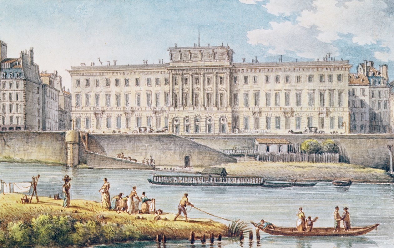 Utsikt över Hotel des Monnaies vid sammanflödet av de två grenarna av Seine av Victor Jean Nicolle