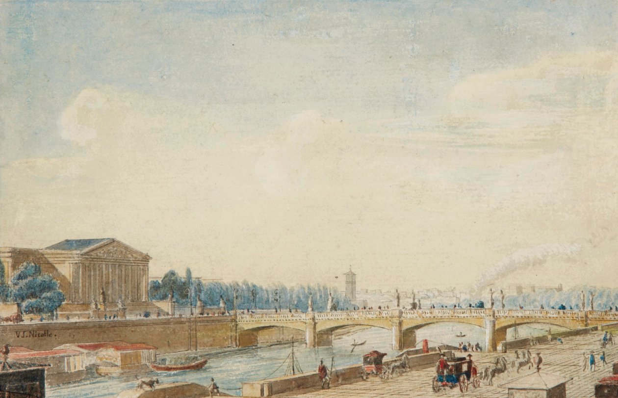 Vy över Pont de la Concorde och Palais Bourbon i Paris av Victor Jean Nicolle