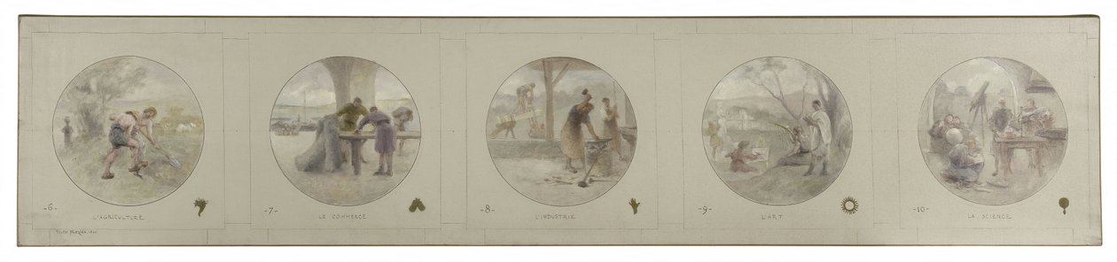 Skiss för Lobau-galleriet i Paris stadshus: Jordbruk. Handel. Industri. Konst. Science, år 1890 (blyerts, olja på duk) av Victor Jean Pierre Maziès