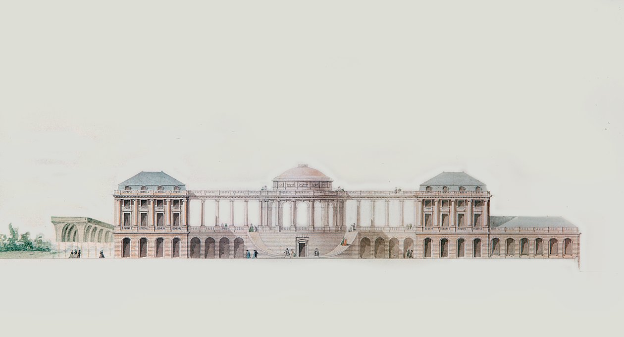 Första designen för Chateau du Bouilh, Saint Andre de Cubzac, Aquitaine, ca 1787 (penna, bläck och wc) av Victor Louis