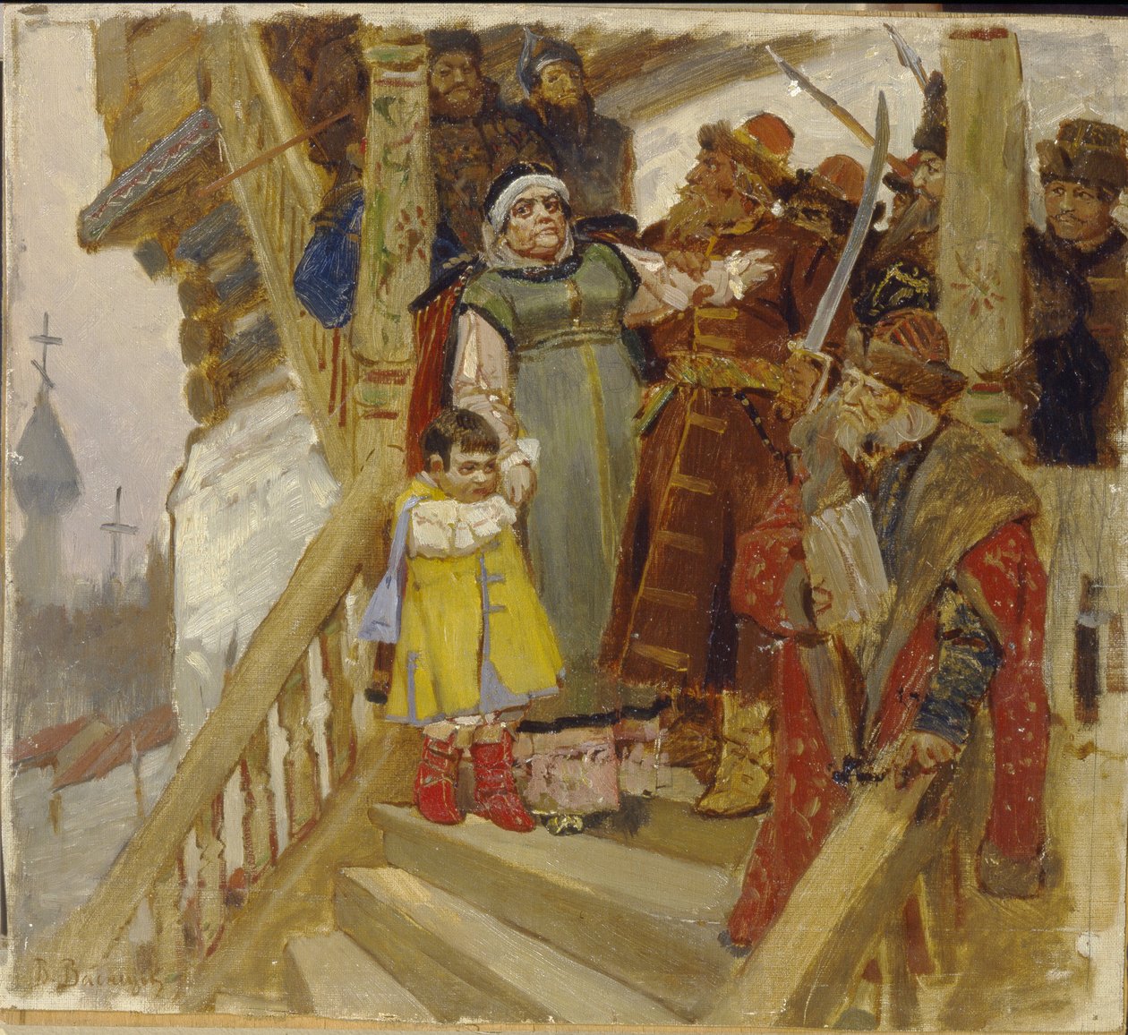 Arresteringen av Marta Boretskaya (eller Marfa Posanidsa eller Martha borgmästaren) i Novgorod (Ryssland) 1478 - Arresteringen av Marfa Boretskaya i Novgorod 1478 - Målning av Viktor Mikhaylovich Vasnetsov (1848-1926), olja på trä av Victor Mikhailovich Vasnetsov
