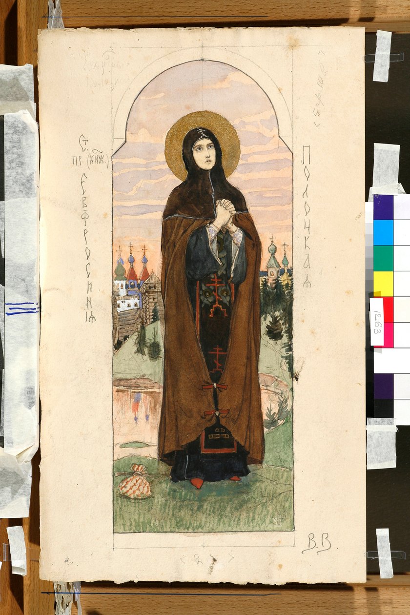 Porträtt av Euphrosyne av Polotsk (Eufrasinnia, Efrasinnia) (1110-1173) (studie för en fresk i St. Vladimirs katedral i Kiev) - Verk av Viktor Mikhaylovich Vasnetsov (1848-1926) av Victor Mikhailovich Vasnetsov