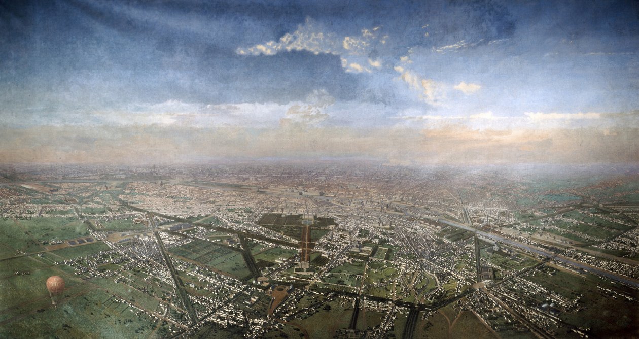 Allmän bild av Paris från en luftballong, 1855 av Victor Navlet