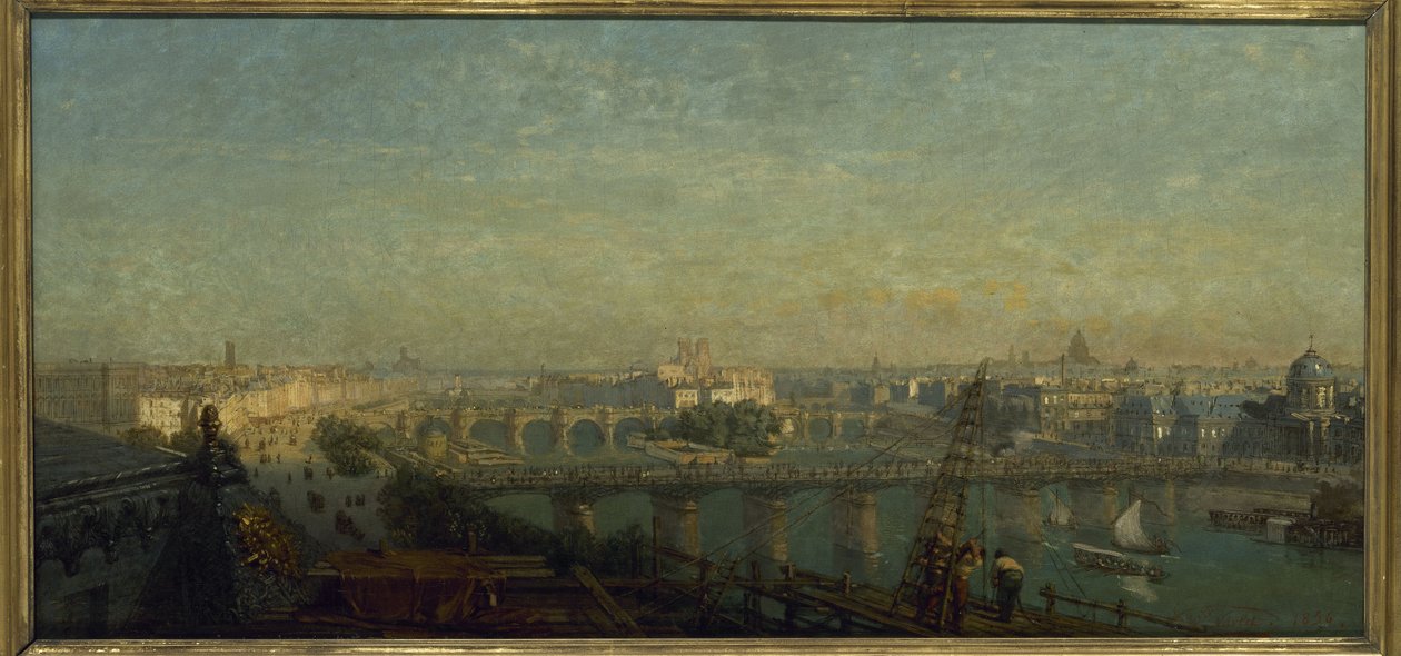 Paris från öster: vy tagen från Louvrens tak 1856 (målning) av Victor Navlet