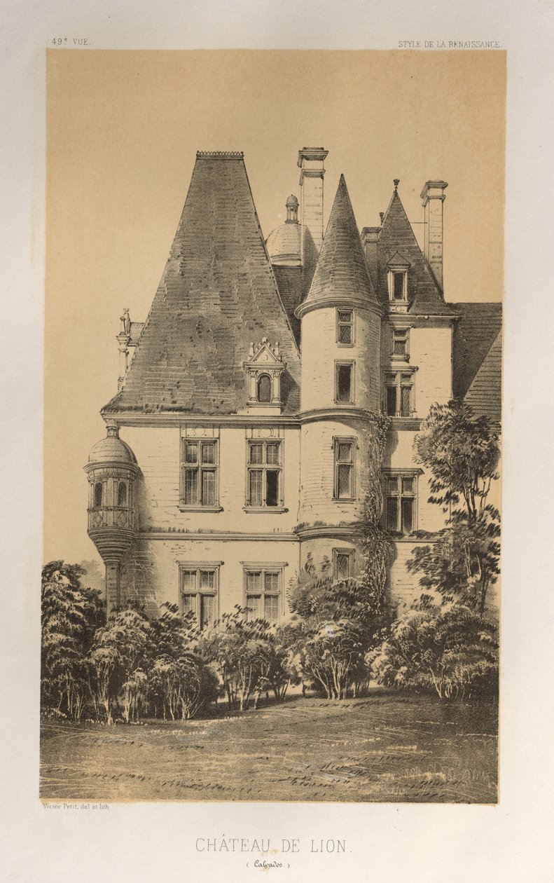 Pittoresk arkitektur eller monument från 1400-talet. Och XVI. Århundraden: Frankrikes slott av XV och XVI århundraden: Pl. 49, Château De Lion (Calvados) av Victor Petit