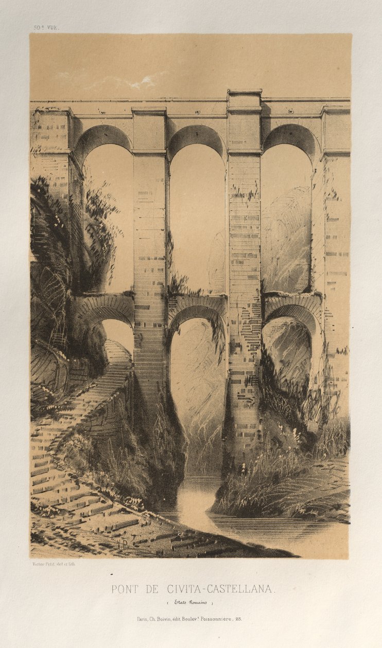 Pittoresk arkitektur eller monument från 1400-talet. Och XVI. Århundraden: Slott i Frankrike av XV och XVI århundraden: Pl. 50, Pont De Civita-Castellana (romerska staterna) av Victor Petit
