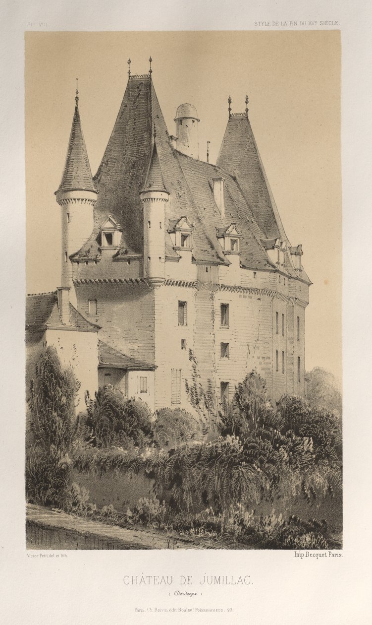Pittoresk arkitektur eller monument från 1400-talet. Och XVI. Århundraden: Frankrikes slott från XV och XVI århundraden: Pl. 51, Château De Jumillac (Dordogne) av Victor Petit