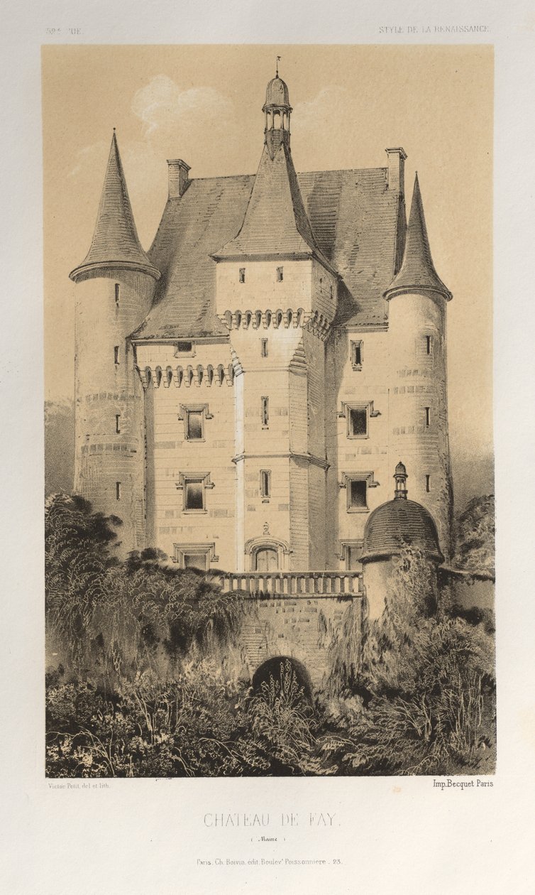 Pittoresk arkitektur eller monument från 1400-talet. Och XVI. Århundraden: Slott i Frankrike av XV och XVI århundraden: Pl. 52, Château De Fay (Maine) av Victor Petit