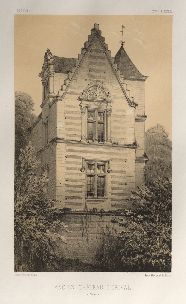 Pittoresk arkitektur eller monument från 1400-talet. Och XVI. Århundraden: Slott i Frankrike av XV och XVI århundraden: Pl. 55, Gamla slottet i Érival (Aisne) av Victor Petit