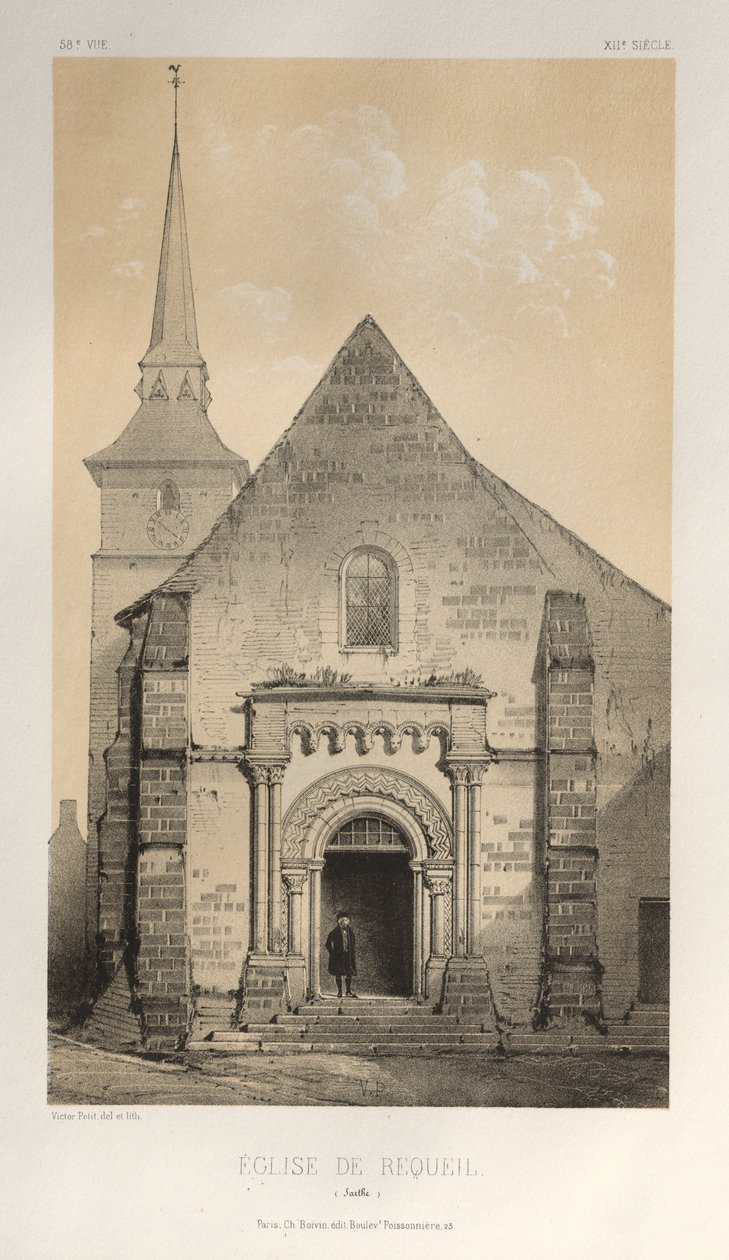 Pittoresk arkitektur eller monument från 1400-talet. Och XVI. Århundraden: Frankrikes slott från XV och XVI århundraden: Pl. 58, De Requeil Church (Sarthe) av Victor Petit