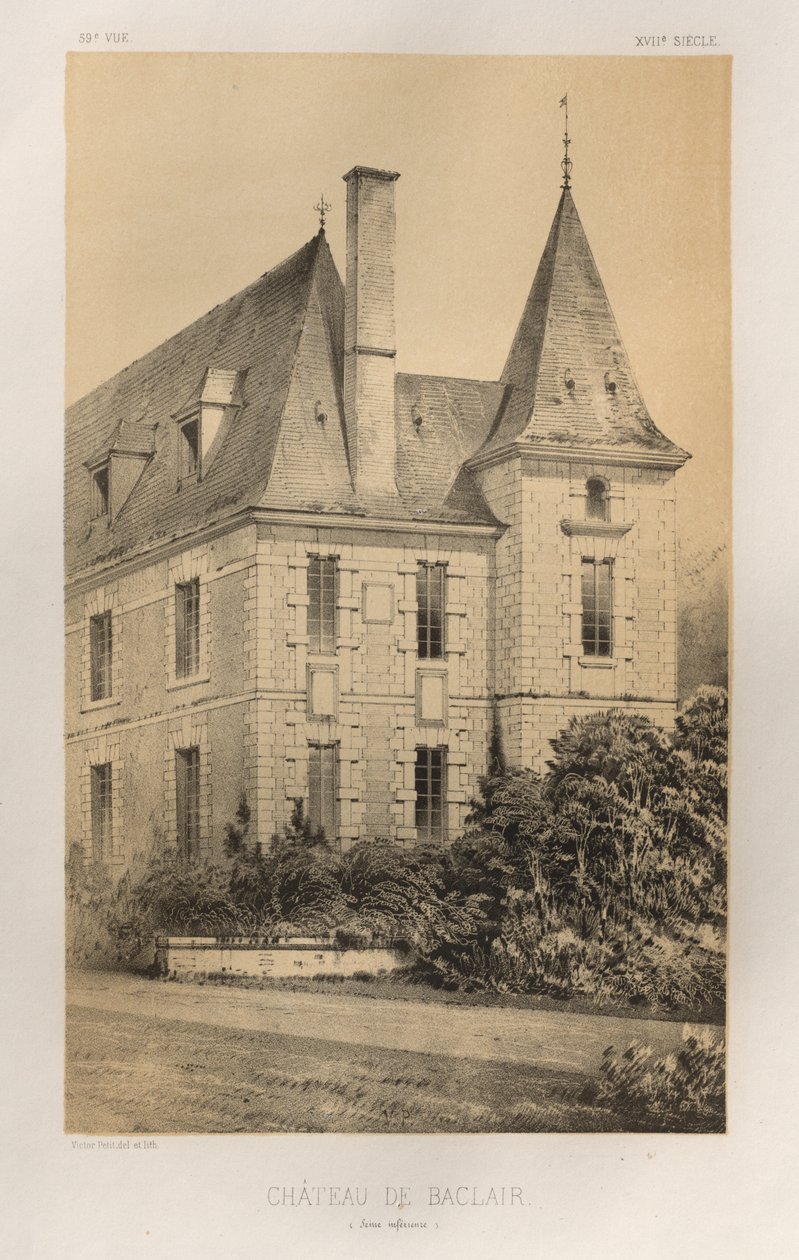 Pittoresk arkitektur eller monument från 1400-talet. Och XVI. Århundraden: Frankrikes slott från XV och XVI århundraden: Pl. 59, Château De Baclair (Nedre Seine) av Victor Petit