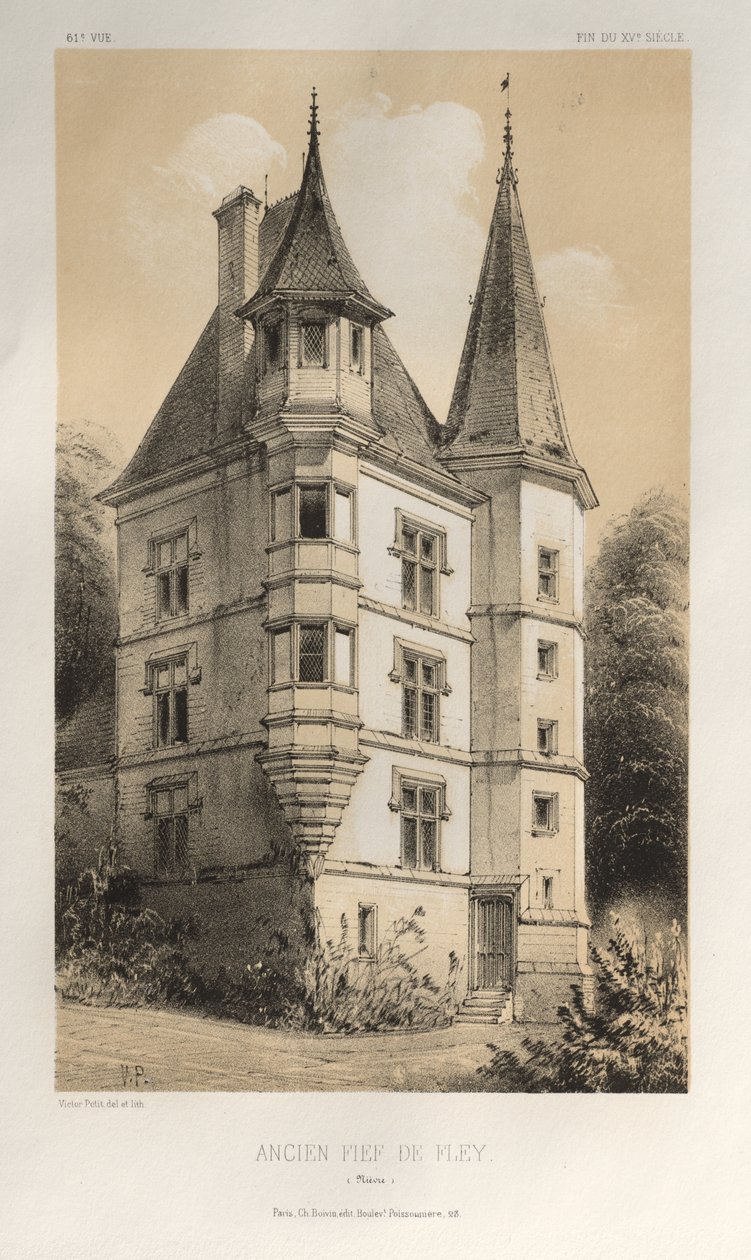 Pittoresk arkitektur eller monument från 1400-talet. Och XVI. Århundraden: Slott i Frankrike av XV och XVI århundraden: Pl. 61, Tidigare Fief De Fley (Nièvre) av Victor Petit
